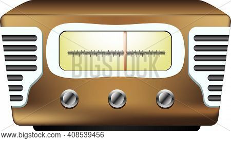 An Old Style Stationary Large Radio Receiver With Speakers And Tuning Knobs. Vector Illustration.