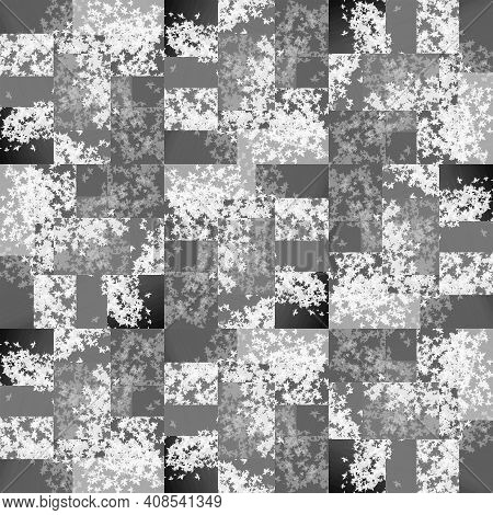 Colorless Design Geometric Pattern With Rectangles, Squares And Stripes  On A Black And White  Backg