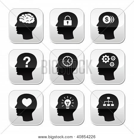 Conjunto de botones de cabeza cerebro vector