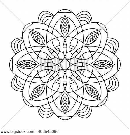 Coloring Book. Monochrome Mandala, Decorative Ornament, Patterned Design Element, Vector Ethnic Amul