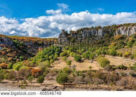 Landscape View Near Balazuc In Southern France, Ardeche District