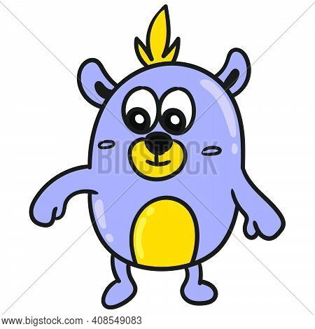 Cute Monsters In Purple. Cartoon Caharacter Cute Doodle Draw