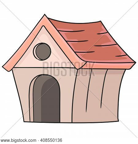 Wooden Kennels For Dogs. Doodle Icon Image. Cartoon Caharacter Cute Doodle Draw