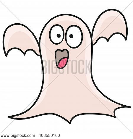A Scary Ghost With A Funny Face. Doodle Icon Image. Cartoon Caharacter Cute Doodle Draw