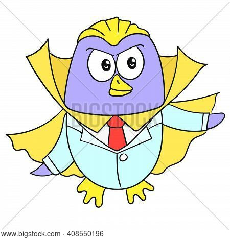 Cute Penguin In Vampire Costume. Doodle Icon Image. Cartoon Caharacter Cute Doodle Draw