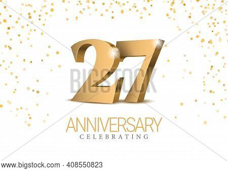 Anniversary 26. Gold 3d Numbers. Poster Template For Celebrating 26th Anniversary Event Party. Vecto