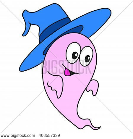 A Pink Witch Ghost. Cartoon Caharacter Cute Doodle Draw