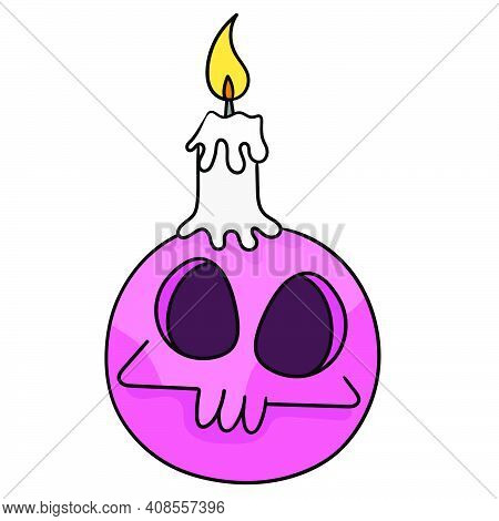 Halloween Smile Emoticon Ball With Candle Light. Doodle Icon Image. Cartoon Caharacter Cute Doodle D