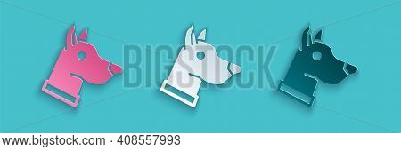 Paper Cut Dog Head Icon Isolated On Blue Background. Paper Art Style. Vector