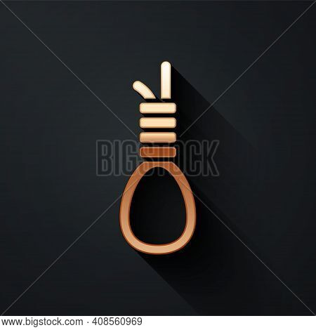 Gold Gallows Rope Loop Hanging Icon Isolated On Black Background. Rope Tied Into Noose. Suicide, Han