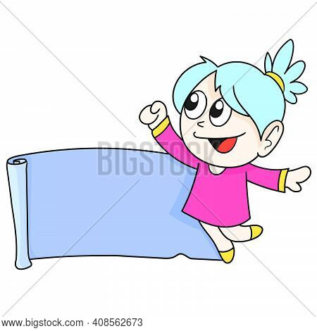 Blank Banner With Spaces For Text. Doodle Icon Image. Cartoon Caharacter Cute Doodle Draw