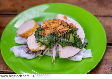Plate Of Vietnamese Food, Banh Cuon - Rice Noodle Rolls