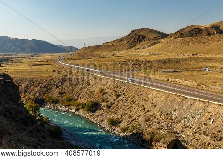 A365 Highway, Kyrgyzstan. Entrance To The Boom Gorge. Chu River.
