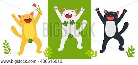 Spay Day Illustration. Funny Cats . Cartoon Vector Drawing.