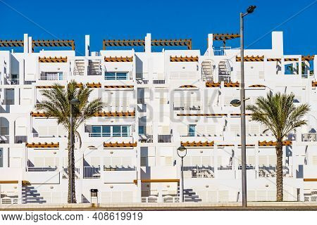Spanish Resort White Buildings. Mojacar Village In Andalucia, Coast Almeria, Spain