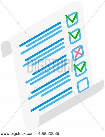 Completed Survey Checklist Sheet Vector Illustration. Education Test, Questionnaire, Document With V
