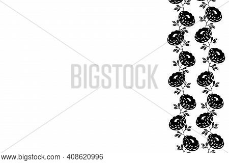 Floral Frame Based On Traditional Folk Art Ornaments On White Background. Ornate Border With Black F