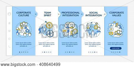 Adaptability Skills Onboarding Vector Template. Team Spirit And Integration. Improve Level Of Compan