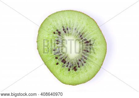 Kiwi Slice Isolated On White. Round Fruit Section. Single Object Cutout.