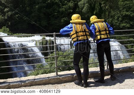 Terni (tr), Italy - May 10, 2016: Setting Off On A Rafting And Kayaking Trip On River Near The Famou