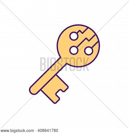 Digital Signing Key Rgb Color Icon. Documents Reconsidering Processes. Mathematical Scheme For Verif