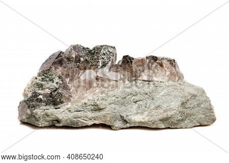 Macro Mineral Stone Quartz Chlorite Palygorskite Rock On A White Background