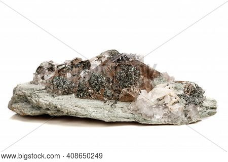 Macro Mineral Stone Quartz Chlorite Palygorskite Rock On A White Background