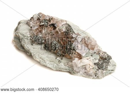 Macro Mineral Stone Quartz Chlorite Palygorskite Rock On A White Background