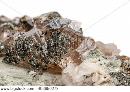 Macro Mineral Stone Quartz Chlorite Palygorskite Rock On A White Background