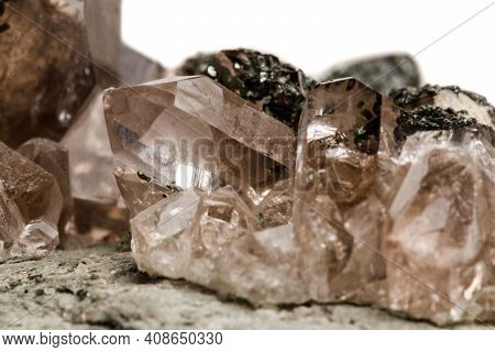 Macro Mineral Stone Quartz Chlorite Palygorskite Rock On A White Background