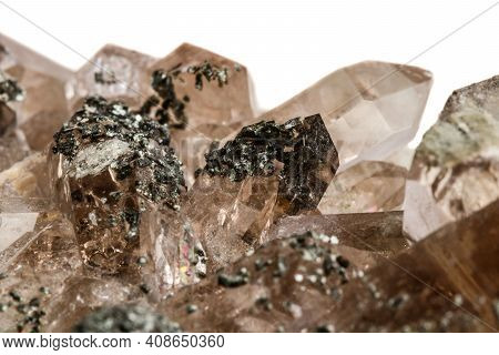 Macro Mineral Stone Quartz Chlorite Palygorskite Rock On A White Background