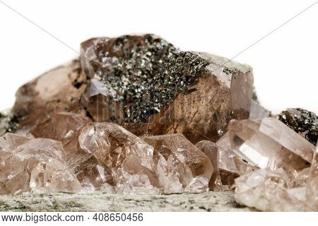 Macro Mineral Stone Quartz Chlorite Palygorskite Rock On A White Background