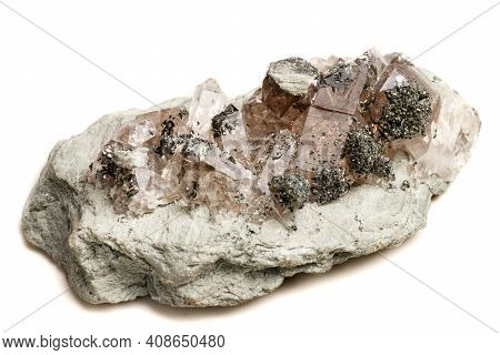 Macro Mineral Stone Quartz Chlorite Palygorskite Rock On A White Background