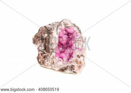 Macro Mineral Stone Cobalt Calcite Rock On White Background