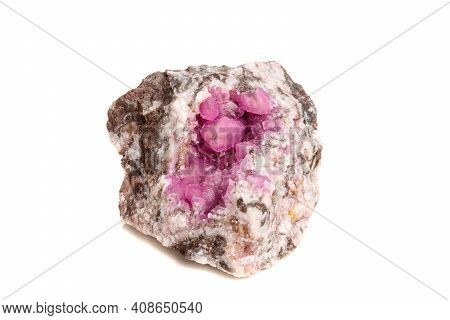 Macro Mineral Stone Cobalt Calcite Rock On White Background