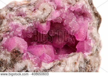 Macro Mineral Stone Cobalt Calcite Rock On White Background