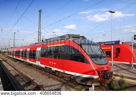 Dortmund, Germany - September 16, 2020: Deutsche Bahn Passenger Train (model: Bombardier Talent) At 