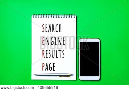 Notebook With Inscription Serp - Search Engine Results Page. Pages Displayed By Search Engines In Re