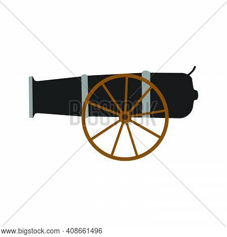 Military Artillery Cannon Army Weapon Gun Vector Illustration. Isolated White Artillery Cannon Wheel