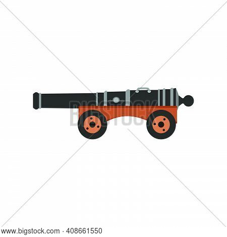 Military Artillery Cannon Army Weapon Gun Vector Illustration. Isolated White Artillery Cannon Wheel