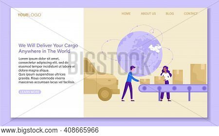 Global Business Concept. Online Trade Relations, Worldwide Cargo Delivery. Website Or Webpage Templa