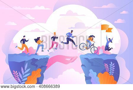 Abstract Concept Of Help And Support With A Graceful Female Hand That Helps Diverse People Cross The