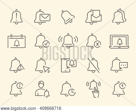 Set Of Outline Black And White Isolated Simple Notification Icons. Flat Vector Illustration