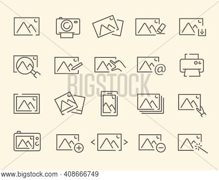 Simple Set Of Vector Outline Photo Related Vector Line Icons. Contains Such Icons As Edit, Print, Im