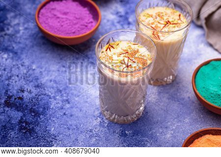 Traditional Indian Drink Thandai With Saffron And Pistachio