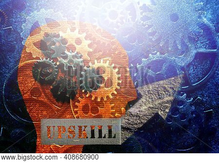 Head And Gears Background With Upskill Text