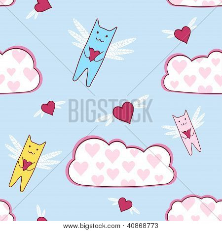 chats volants avec un cœur aimant