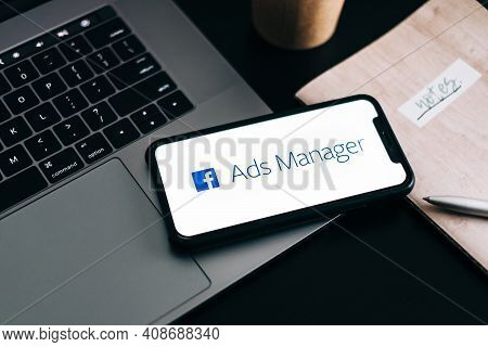 Facebook Ads Logo On The Smartphone Screen. Rostov-on-don, Russia. 15 February 2021