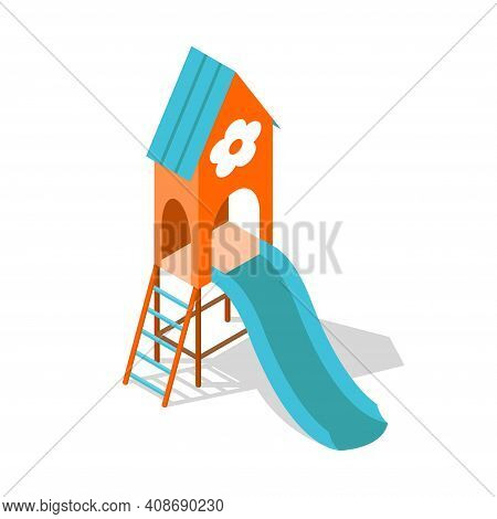 Isometric Playground Concept For Outdoor Family Pastime. Playful Kindergarten. Colored 3d Isometric 