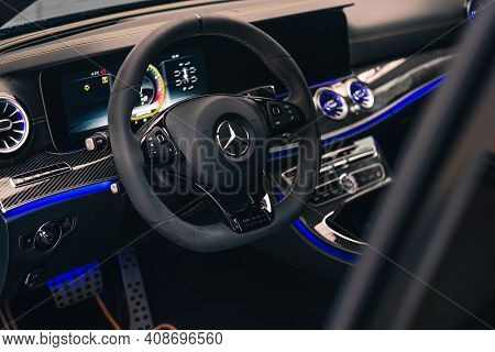 Kherson, Ukraine - February 2021. Mercedes-amg E63s Brabus 800 Interior.